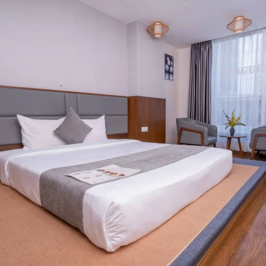 Deluxe City View room at DTX Hotel Nha Trang with modern design and city skyline