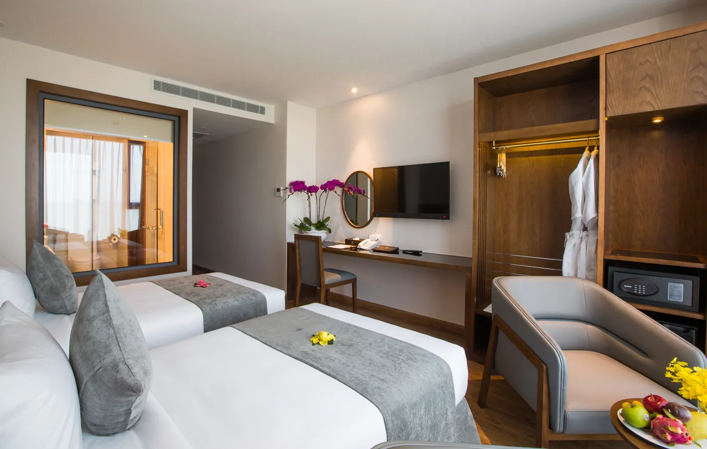 Deluxe Ocean View room at DTX Hotel Nha Trang with modern interior and ocean view